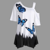 Butterfly Print Irragular T Shirt Top Female Tunic Tee