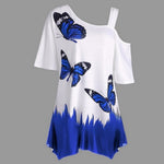 Butterfly Print Irragular T Shirt Top Female Tunic Tee