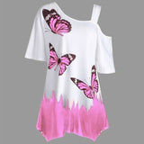 Butterfly Print Irragular T Shirt Top Female Tunic Tee