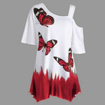 Butterfly Print Irragular T Shirt Top Female Tunic Tee