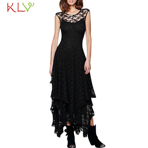 Summer Dress Women Lace Elegant Layered Ruffles Long Dress Sexy