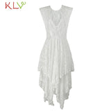 Summer Dress Women Lace Elegant Layered Ruffles Long Dress Sexy