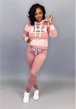 Winter Tracksuit Women 2 Piece Set Sweatshirt Print Hoodies+Pants Sportwear