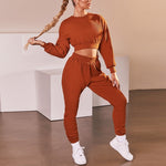 Women Sets Two Piece Crop Tops Pants Workout gym fitness yoga