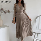 Sweater Dress 2021 Autumn Winter Knitted Belted Female A-line soft dresses