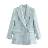 New Casual Women Tweed Blazer Vintage Office Lady Jacket