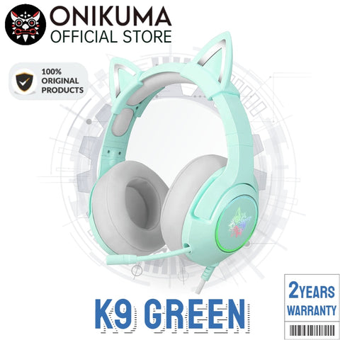 （Original Box）Onikuma K9 Green Cute Cat Ear Headphone with Mic Cute Gaming Headset