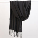 Women Solid Scarf Cashmere Feeling Pashmina Shawls Tassel Hijab