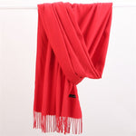 Women Solid Scarf Cashmere Feeling Pashmina Shawls Tassel Hijab