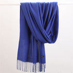 Women Solid Scarf Cashmere Feeling Pashmina Shawls Tassel Hijab