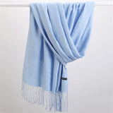 Women Solid Scarf Cashmere Feeling Pashmina Shawls Tassel Hijab