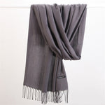 Women Solid Scarf Cashmere Feeling Pashmina Shawls Tassel Hijab