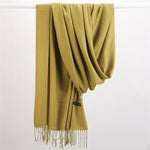 Women Solid Scarf Cashmere Feeling Pashmina Shawls Tassel Hijab