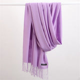 Women Solid Scarf Cashmere Feeling Pashmina Shawls Tassel Hijab