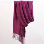 Women Solid Scarf Cashmere Feeling Pashmina Shawls Tassel Hijab