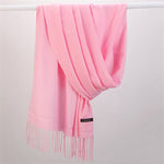 Women Solid Scarf Cashmere Feeling Pashmina Shawls Tassel Hijab