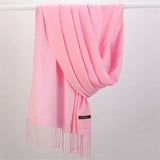 Women Solid Scarf Cashmere Feeling Pashmina Shawls Tassel Hijab