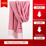 Women Solid Scarf Cashmere Feeling Pashmina Shawls Tassel Hijab