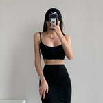 tight hip slim elastic skirt women&#39;s suspender vest two piece set