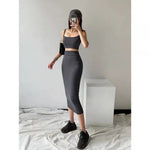 tight hip slim elastic skirt women&#39;s suspender vest two piece set