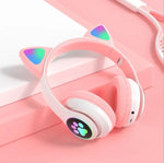 Pink Cat Ears Earphones Music Stereo Wireless Headphones