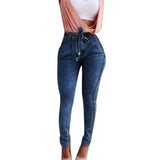 Knitted Denim Pants zipper Fitness Female Stretch Casual Trousers