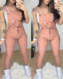 One-Piece Outfit Pocket Design Solid Suspender Jumpsuit