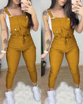 One-Piece Outfit Pocket Design Solid Suspender Jumpsuit